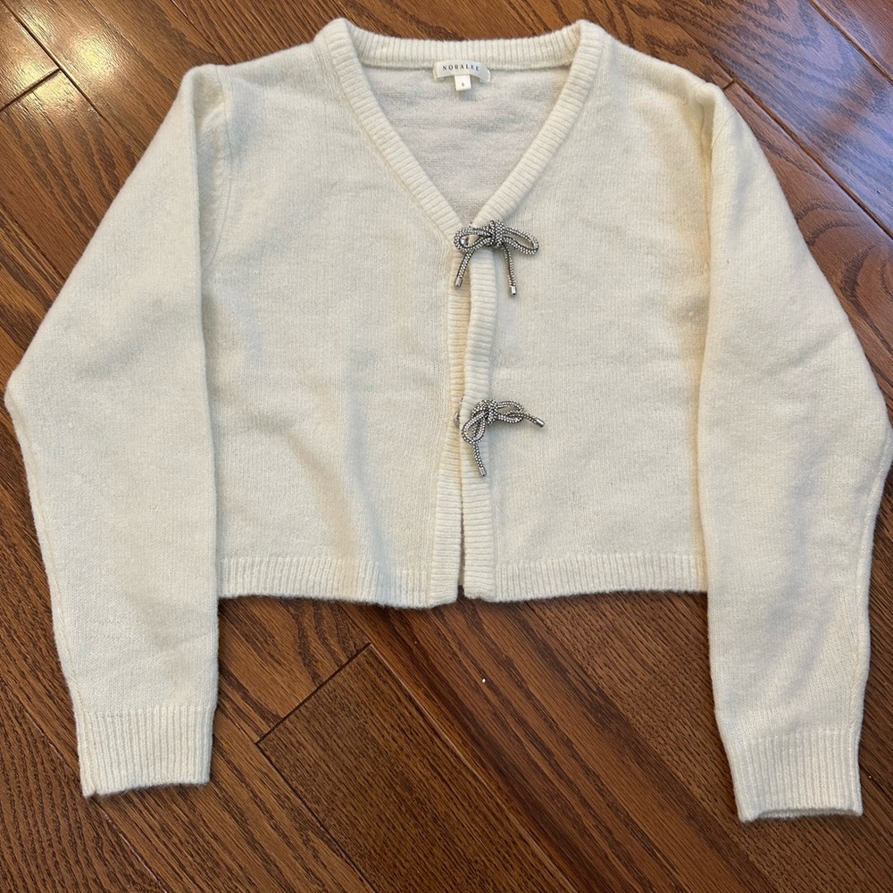 Nora Lee Cream Bow-Tie Knit Cardigan